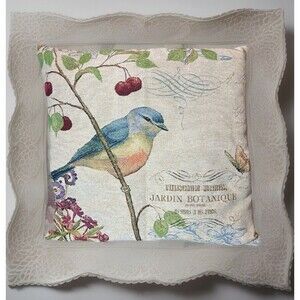Bird Butterfly Garden French Design Tapestry Throw Pillow Cover Home Decor 18x18